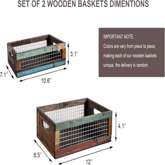 Set of 2 Small Decorative Wooden Storage Crates {5}