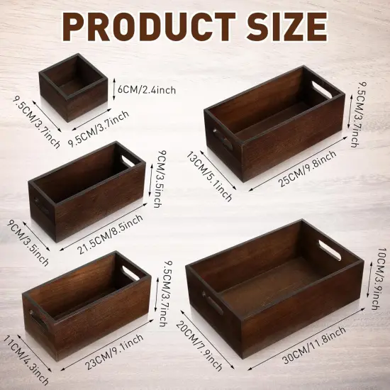 Set of 6 Wood Storage Boxes with Handles {2}
