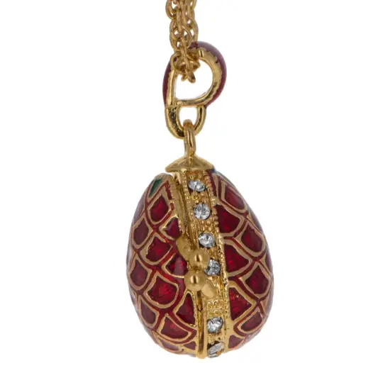 Lattice on Red Enamel with Heart Charm Royal Egg Pendant Necklace {4}