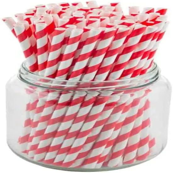 Tablecraft Coca-Cola branded 7.75" (6mm) Paper Straws, Red and White Stripe, Pack of 100 {5}