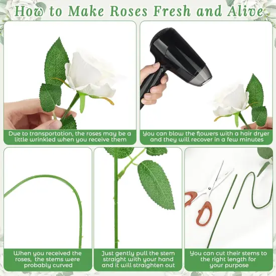 5PCS White Rose Artificial Flowers with 15PCS Diamond Pins for Bouquets {4}