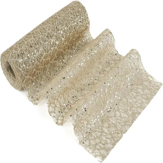 Champagne Glitter Mesh Web Ribbon Roll Champagne Gold Mesh Fabric Ribbon Decorative Mesh Champagne Mesh Ribbon {1}