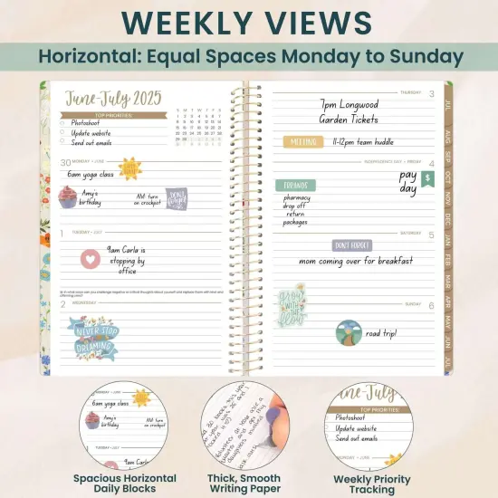 bloom daily planners 2025-26 Academic Planner, Soft Cover, 5.5" x 8.25", Garden Party, Beige {4}
