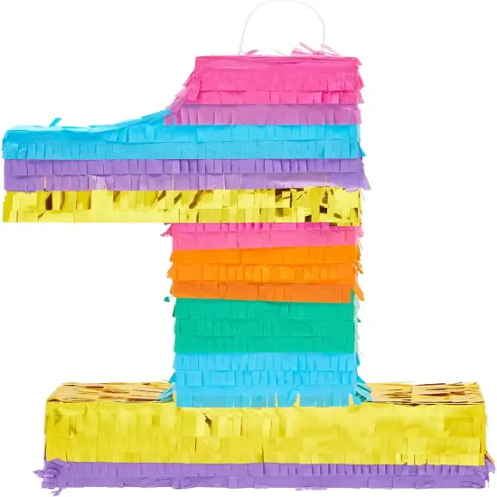 Rainbow Number 1 Pinata for 1st Birthday Party Decorations, Fiesta, Cinco de Mayo, Anniversary Celebration (Small, 16.5 x 11 x 3 Inches) {4}