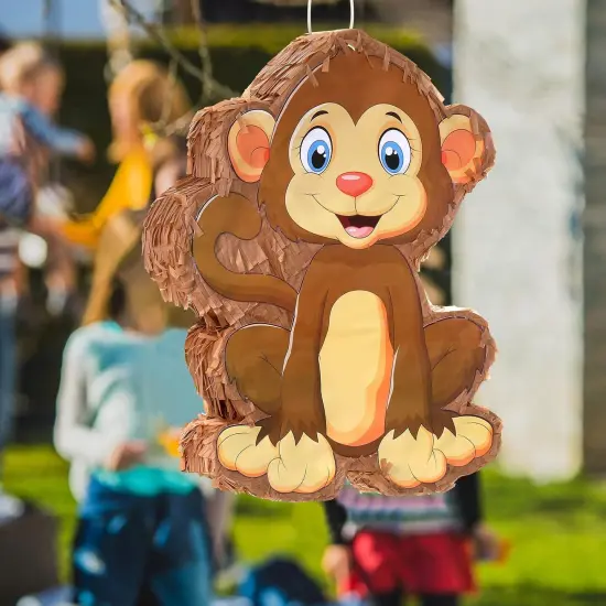 Pi&ntilde;ata Bundle with a Blindfold and Bat (16 x 12 x 3 Inches), Cute Animal Pi&ntilde;ata for Birthday Party Toys Decoration for Animal Theme Birthday Party Game Supplies Photo Prop(Monkey) {4}