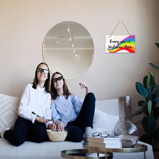 Everyone Is Welcome Here Door Sign - 6"x12" Rainbow Gay Lesbian Pride Welcome Sign Door Decorations LGBTQ Door Hanging Sign for Home School Office Party Wall Front Door Decor {5}