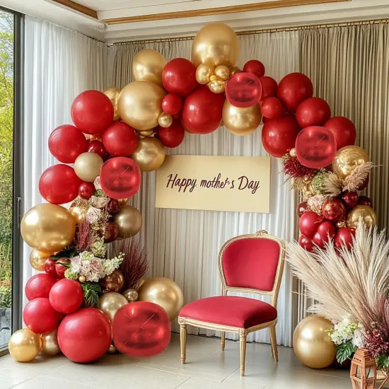 Red and Gold Balloon Garland Double Stuffed Ruby Red Gold Balloons Arch Kit With Mylar Balloon {5}