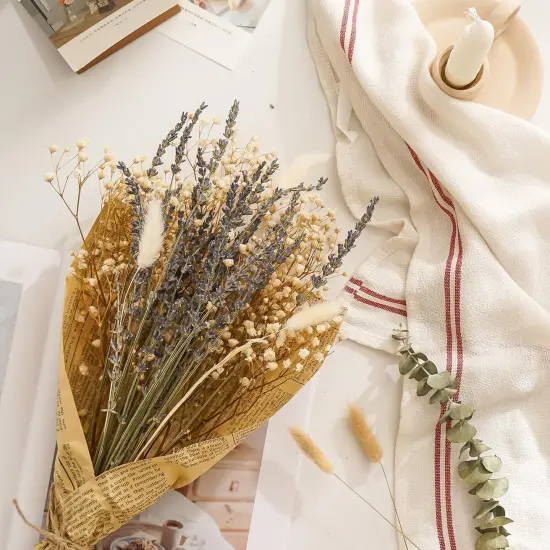 Dried Lavander Flower Bouquet with Babies Breath, Used for Home Farmhouse Decor, Table Decor Real Dried Flowers {2}