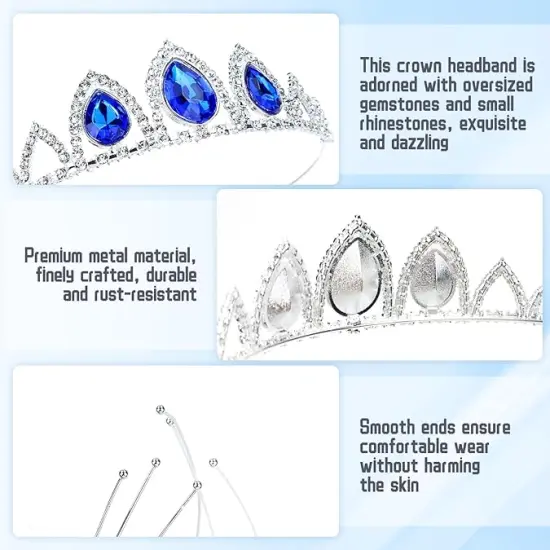 8 Pieces Silver Metal Sparkly Waterdrop Rhinestone Princess Crown Headbands Tiaras Wedding Birthday Party Prom Headpieces {2}