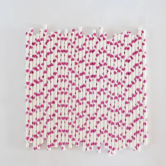 Paper Straws, Disposable Drinking Straws Biodegradable 7.75 inch,for Wedding Birthday Decorative Holiday Party Supplies - 100 Count, Foil Rose Pink Heart {4}