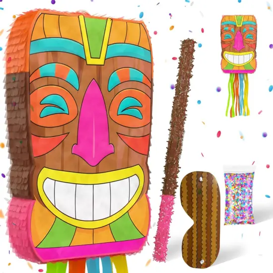 Tiki Pi&ntilde;ata Mask Luau Party Decorations Small 4-piece Set, Great for Tropical Birthday Pool Parties Decoration {1}