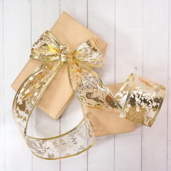 Gold Foil Metallic Mesh Wired Ribbon 10 Yards for Home Decoration Gift Wrapping {4}