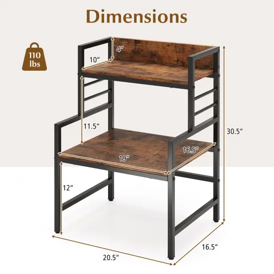 Rustic Brown 3-Tier Microwave Stand with 2 Open Storage Shelves and Black Metal Frame {5}