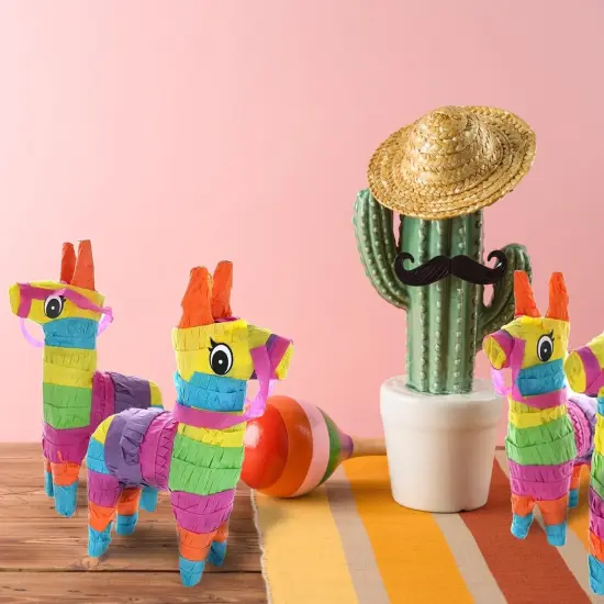6 Pack 4"X7" Mini Donkey Pinata, Little Rainbow Llama Pinata for Birthday, Cinco De Mayo, Fiestas Decorations Party Favors {2}