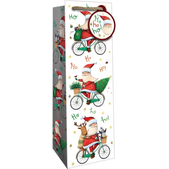 Pack/6: Santa Bicycle Wine Bag - 4-1/2 x 4-1/2 x 14" {1}