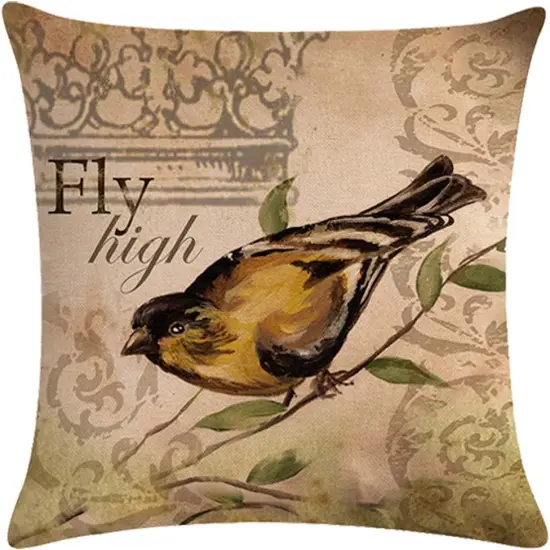 Set of 4 Vintage Bird Pillow Covers Birds On The Branch with Inspirational Words/Sing/Love/Dream/Fly Cushion Cover Cotton Linen Home Decorative Pillowcases {5}