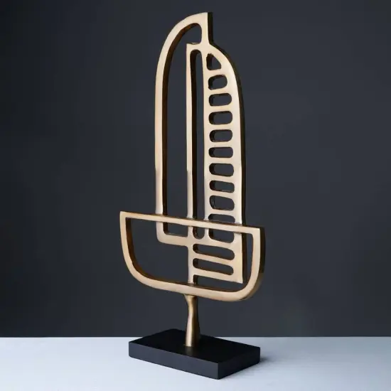 Abstract Aluminum Table Sculpture &ndash; Brass Gold Finish, 8" x 3" x 15" {2}