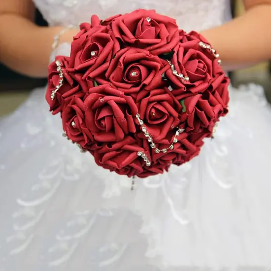 100 Pcs Real Looking Burgundy Foam Fake Roses Flower Bouquets {3}