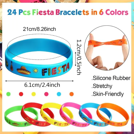 24 Pcs Mexican Fiesta Party Favors, Cinco De Mayo Gifts, Mexican Bracelets with Taco Cactus Pi&ntilde;ata Pattern for taco party favors(Fiesta) {2}