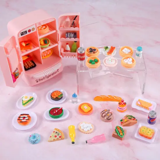 95 Pcs Dollhouse Refrigerator Mini Fridge Table Dining Car Toy with Food Set Kitchen Furniture Miniatures Party Fruits Juice Milk Desserts for Children Drink Cake Pretend Play Game Fake Ice Cubes {5}