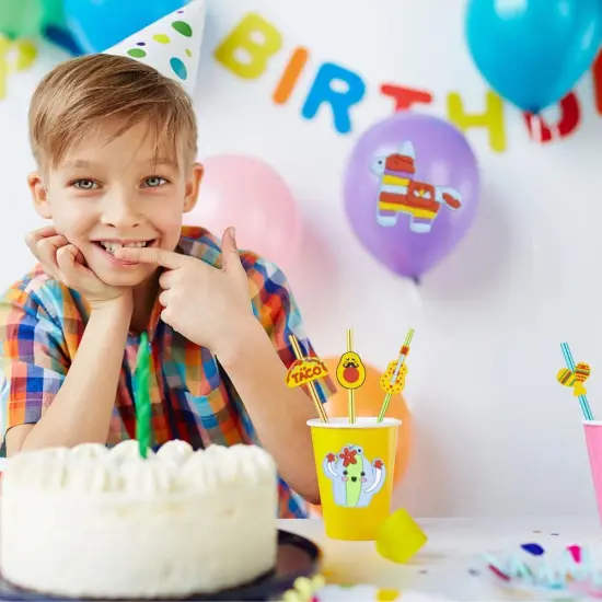 24pcs Cinco De Mayo Fiesta Theme Beverage Cocktail Straws for Mexico Fiesta Taco Party Supplies Party Favor with 2 Pieces Straw Cleaning Brushes, 6 Colors Straws {5}