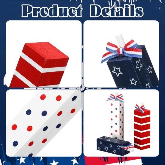 3 Pcs Patriotic Wooden Block Sign Memorial Day Decorations 4th of July Table Decor Red White Blue Tabletop Centerpieces Independence Day Tiered Tray Decor for Home Shelf(Rustic Style) {4}