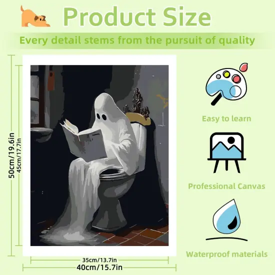 Ghost Paint by Numbers Kit for Adults, Bathroom Paint by Number Adult, Painting by Numbers for Gifts and Home Interior Decor 16x20 Inch {4}