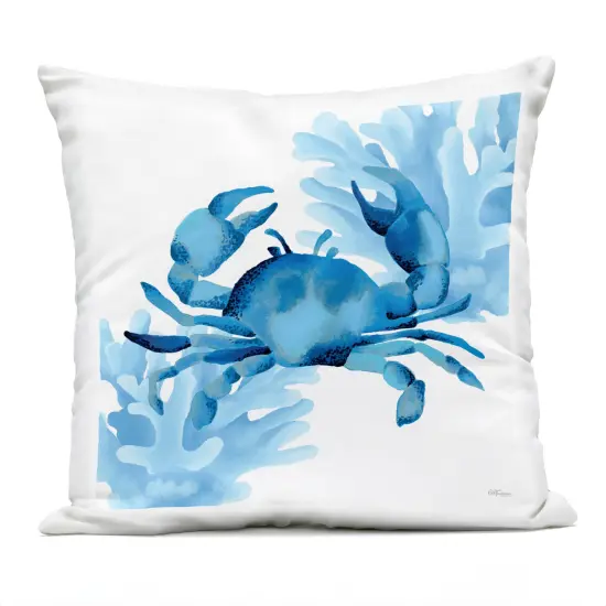 Stupell Industries Blue Tone Crab & Coral Outdoor Printed Pillow design by Cat Thurman Designs, 18 x 7 x 18 {1}