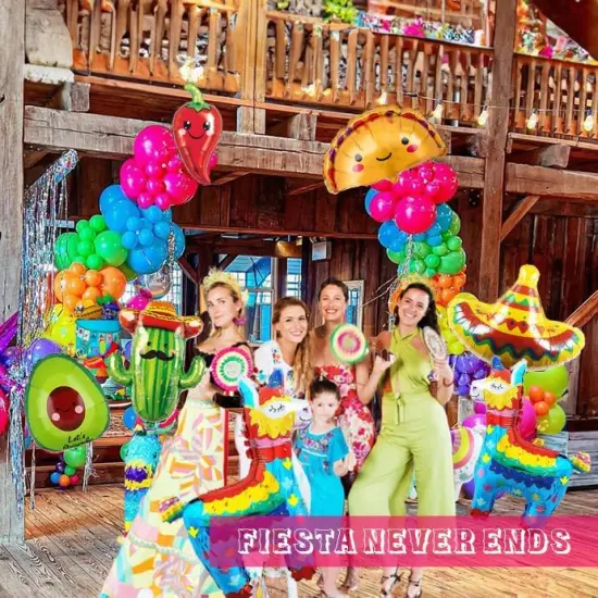 Fiesta themed balloon garland kit 150pcs Mexican Fiesta Party Decorations Arch With Cactus Llama Taco Avocado Chili Pepper Mylar Balloons for carnival Birthday Cinco De Mayo Taco Party Supplies {3}