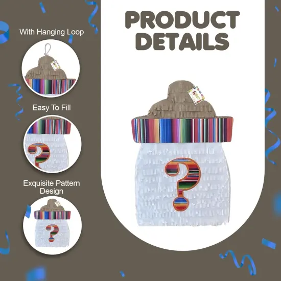 Gender Reveal Pinata Kit (17.5x13.5x3.5 Inch) - Baby Bottle Shape for Fiesta Theme - Complete with Stick and Mask - Cinco de Mayo Celebration Fun! {2}