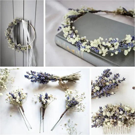 Dried Lavender & Baby's Breath Flowers Bundles, 2 Bunches Dried Flower Bouquet for Vase, Natural Gypsophila, Valentines Day Decor Present, Home, Wedding, Photography, Floral Arrangement, DIY {4}