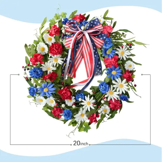 20inch Patriotic American Wreaths for Front Door,4th of July Independence Day Wreath Red White Blue Wreath for Window Door Decoration {3}