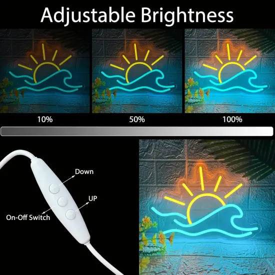 Summer Sunrise Sunset Neon Sign, Dimmable Sun Sea Wave LED Neon Light for Wall Decor, USB Powered Ocean Surf Neon Signs, Acrylic Sun Sign for Bedroom Living Room Bar Cafe Game Room Birthday Party {3}
