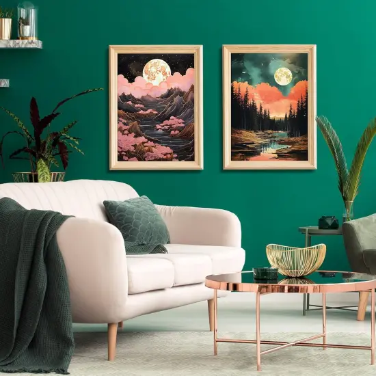 2 Pack 5D Diamond Art Painting Kits, Diamond Painting Mountain Kits, Landscape Moon Diamond Art Kits for Adults, Abstract Scenery Paint with Diamonds Gem Art for Home Wall Decor 12 x 16 Inch {3}