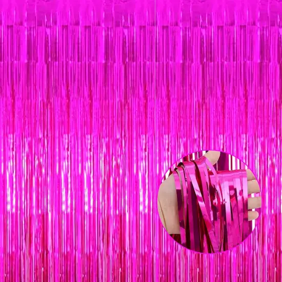 4 Pack Fuchsia Foil Fringe Curtain Backdrop Photo Booth Props {1}