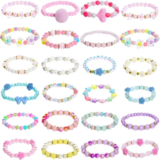 24 Pieces Princess Bracelets Girls Beaded Bracelets Little Girls Costume Jewelry Set for Birthday Party {1}