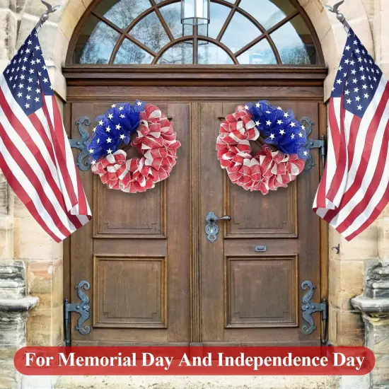 26 Inch Mesh Patriotic Front Door Wreath, 4th July Independence Day Wreath America Patriotic Flag Burlap Farmhouse Decor, Memorial Day Americana Summer Front Window Hanging Decor {5}