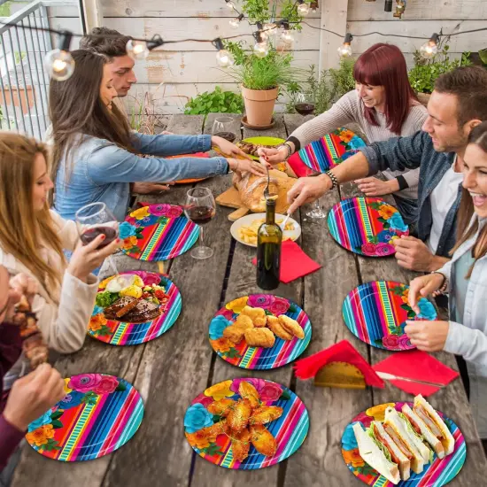 50Pcs Mexican Fiesta Paper Plates 7" Stripes Mexico Party Disposable Mexican Floral Platos Tableware for Mayo Fiestas Dessert Pinata Mexico Taco Colorful Ponchos Party Decoration Supplies {5}