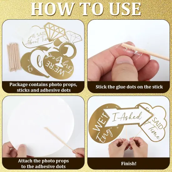 40Pcs Gold Engagement Photo Booth Props We are Engaged Photo Props Decorations for Wedding Reception Bridal Shower Ceremony Party Supplies Favors {3}