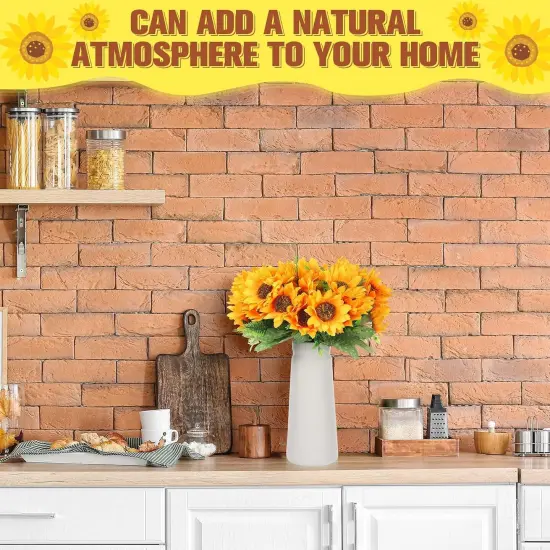 8 Pcs Fake Sunflower Bouquets, 11.8 in Artificial Sunflowers with Stems for Home, Kitchen, Table Centerpiece, DIY Decor {4}