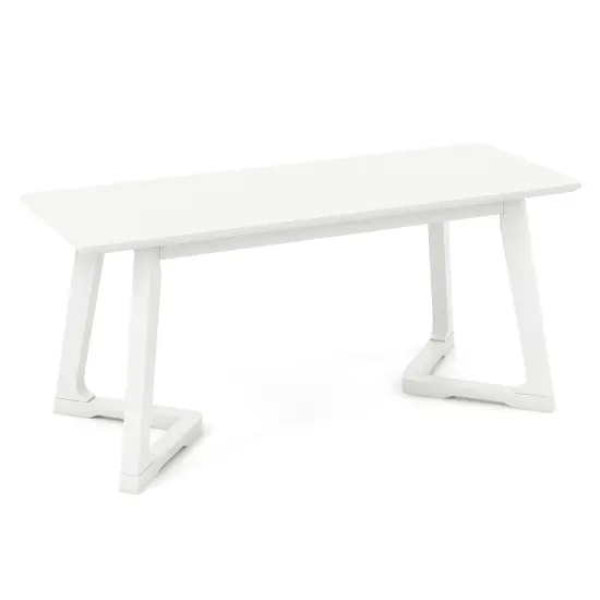 42 Inch White Modern Long Dining Bench with Rubber Wood Legs and Triangular Structure {1}