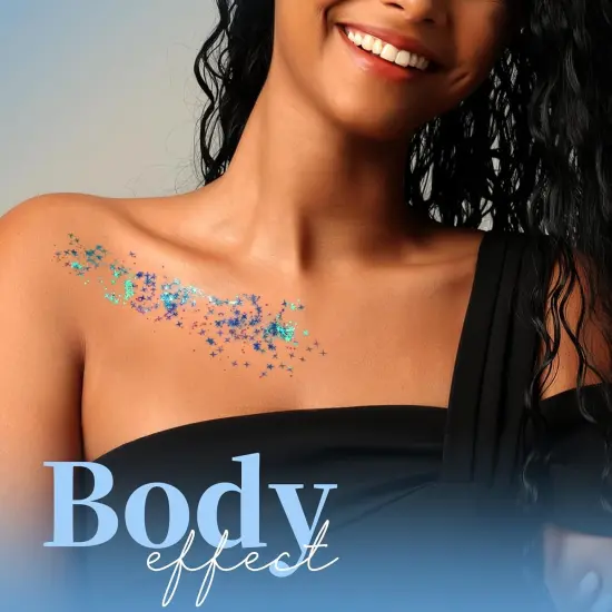 Face & Body Glitter - Blue, Hair Glitter Gel, 6 Shapes Festival Makeup Glitter for Face, Hair & Body {5}