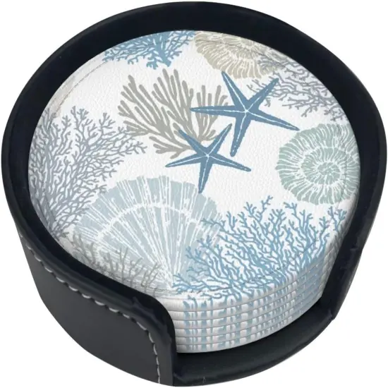 Set of 6 Nautical Sea Shell Star Coral Coastal Coasters {1}