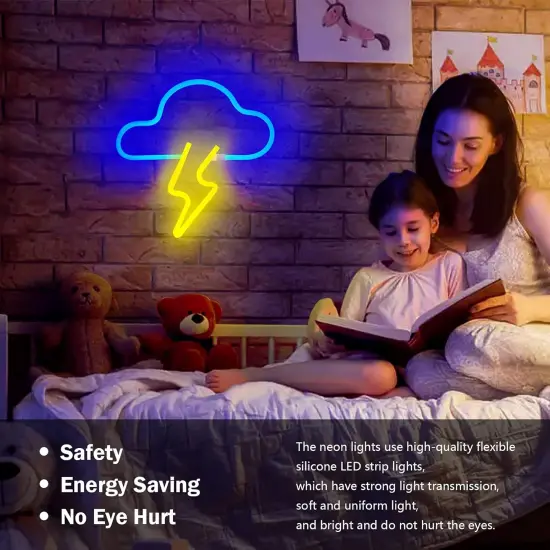 Summer Neon Sign LED Cloud Lightning Neon Signs for Wall Decor Hanging Neon Light Battery or USB Powered Light Up Neon Lights for Bedroom Aesthetic Kids Room Living Room Bar Party Yellow {2}