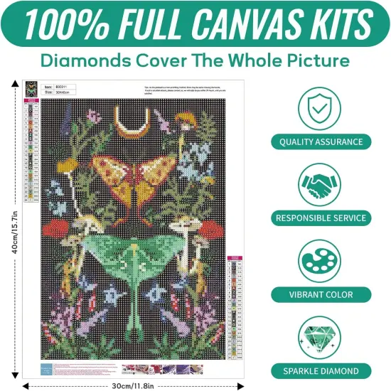 Diamond Painting for Adult Beginner, Butterfly Mushroom Diamond Art Kits,5D,Moon Diamond Dot Flower, Luna Moth DIY Small Diamond Painting Gem Art Craft Accessories for Home Wall Decor {2}