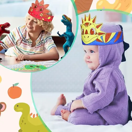24 Pcs Color Your Own Dinosaur Crown for Kids Dino Coloring Paper Crown for Birthday Party Hats Dinosaur Theme Family Events Party Theme Events Sunday School Activities {5}