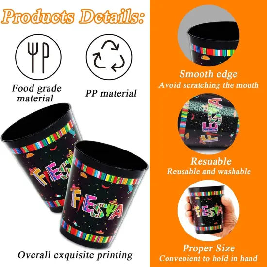 24 Pcs Let's Fiesta Plastic Cups Reusable Cinco De Mayo Plastic Tumblers 12oz Party Supplies Fiesta Party Decorations Mexican Plastic Drinking Cups for Summer Luau Birthday Cinco De Mayo Party Favors {3}