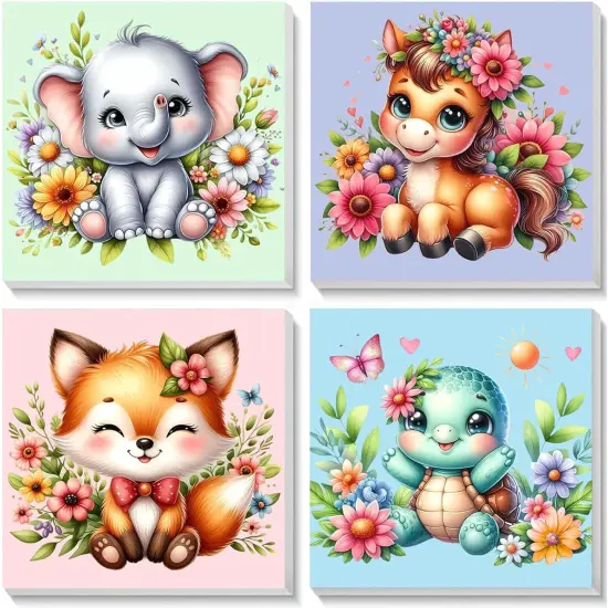 4 Pack Animal Paint by Number for Kids with Wooden Frame-Paint by Numbers for Kids Animals Ages 4-8-12,Easy Elephant Fox Sea Turtle Horse DIY Acrylic Oil Painting Kits for Home Wall Decor(8X8inch) {1}