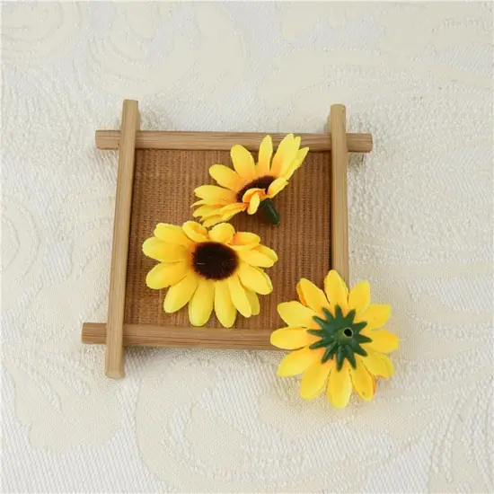 100Pcs Yellow Artificial Sunflower & Daisy Flower Heads &ndash; Mini Fake Flowers for Summer Wreaths, Bouquets, and Craft Decorations {4}
