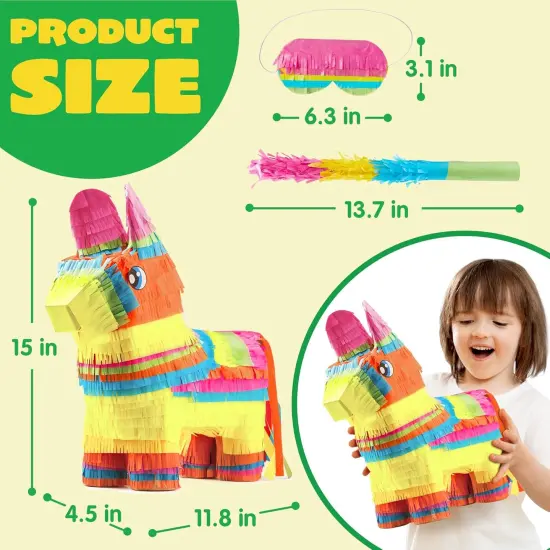 Cinco De Mayo Donkey Pinata for Kids Birthday Party, (13 x 20 x 5 in.) for Fun Fiesta Taco Party Supplies, Luau Event Photo Props, Mexican Theme Decoration, Carnivals Festivals, Taco Tuesday Event {2}